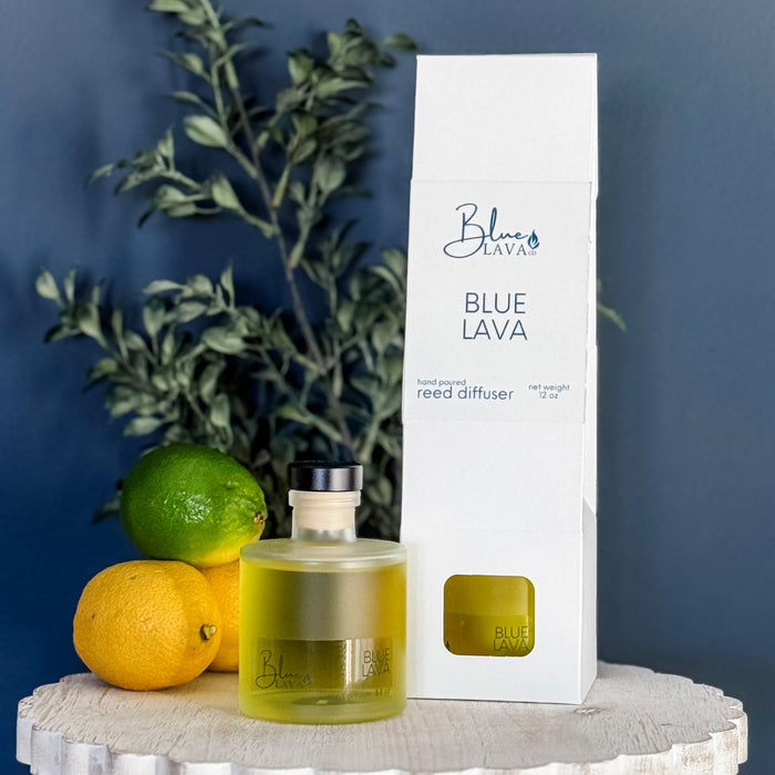 Blue Lava citrus and agave reed diffuser.