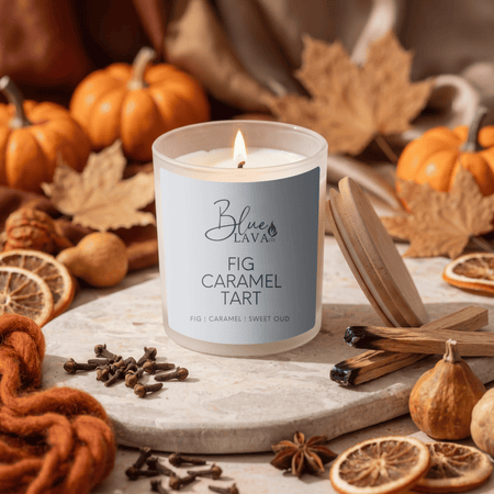 Fig Caramel Tart candle made with natural coconut soy wax, non toxic fragrance oils and a natural cotton wick.