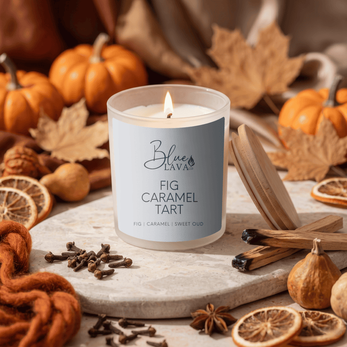 Fig Caramel Tart candle made with natural coconut soy wax, non toxic fragrance oils and a natural cotton wick.