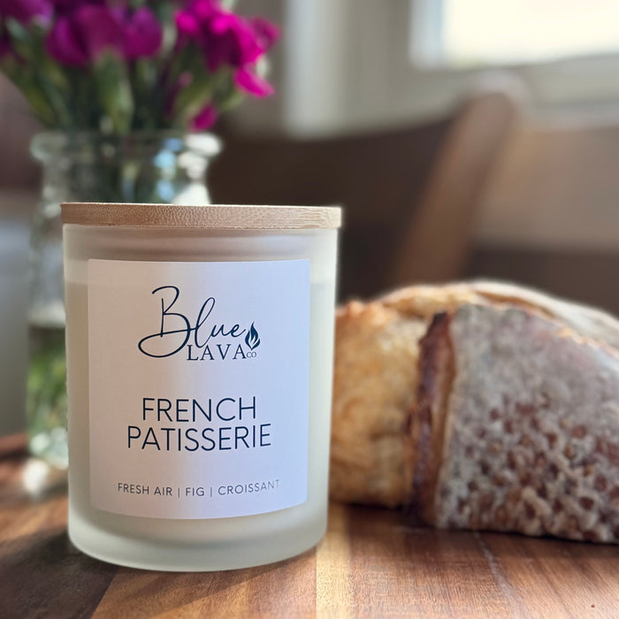 French Patisserie candle made with a natural coconut soy wax blend, non toxic fragrance oils and a natural lead free cotton wick. 