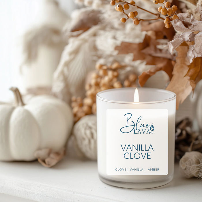 Vanilla Clove candle made with natural coconut soy wax, non toxic fragrance oils and a natural cotton wick.